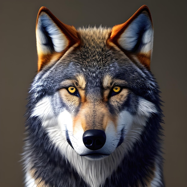 Face de um lobo com fundo escuro IA generativa