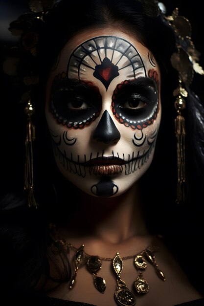 Face feminina maquiagem de caveira mexicana dia de los muertos tema do dia dos mortos