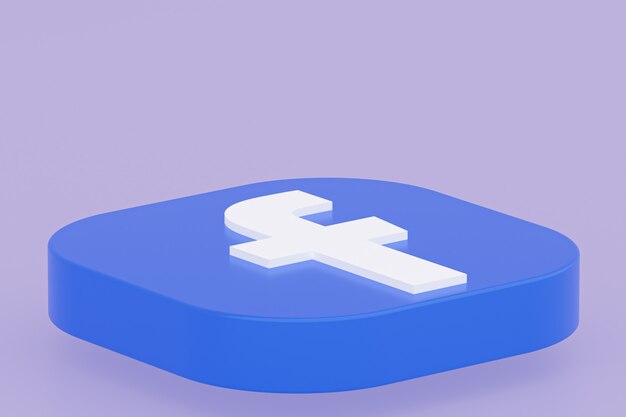 Facebook-Anwendungslogo 3D-Rendering auf lila Hintergrund