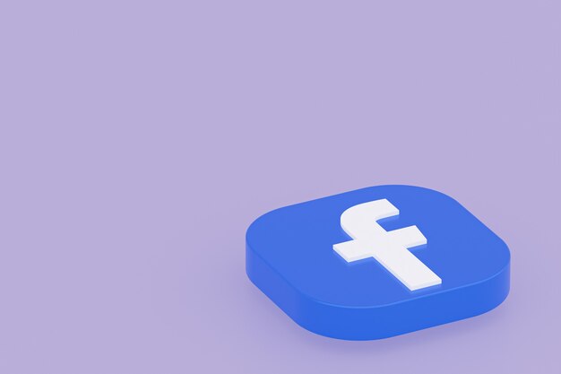 Facebook-Anwendungslogo 3D-Rendering auf lila Hintergrund