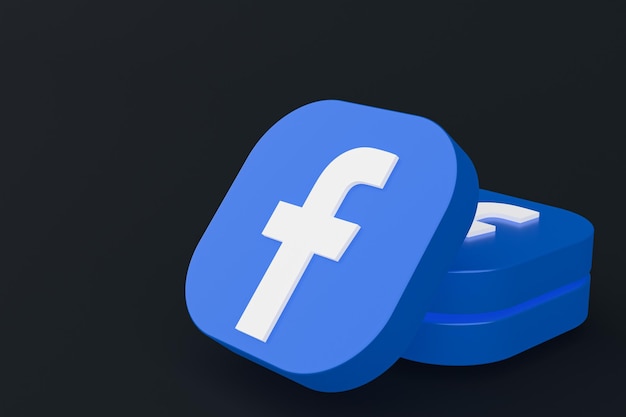 Facebook-Anwendungslogo 3D-Rendering auf schwarzem Hintergrund