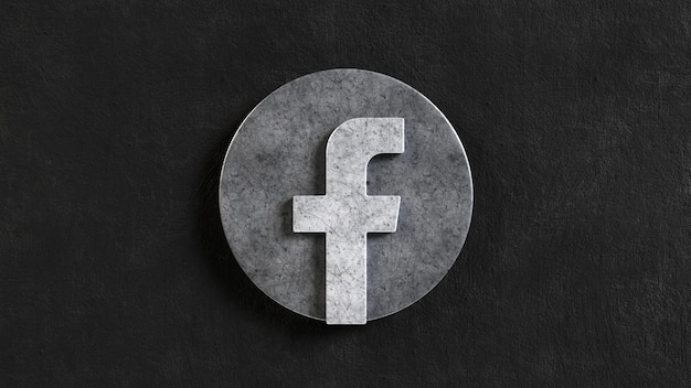 Foto facebook-logo aus metall auf rauer wand 3d-illustration