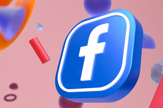 Facebook-Logo mit abstrakten geometrischen Formen, 3D-Rendering