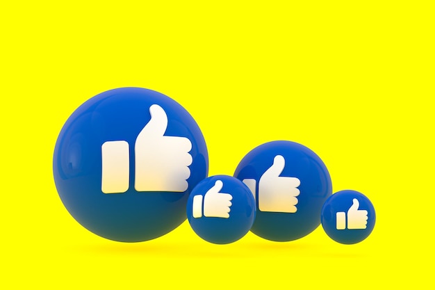 Facebook reacciones emoji 3d render, símbolo de globo de redes sociales con patrón de iconos de facebook