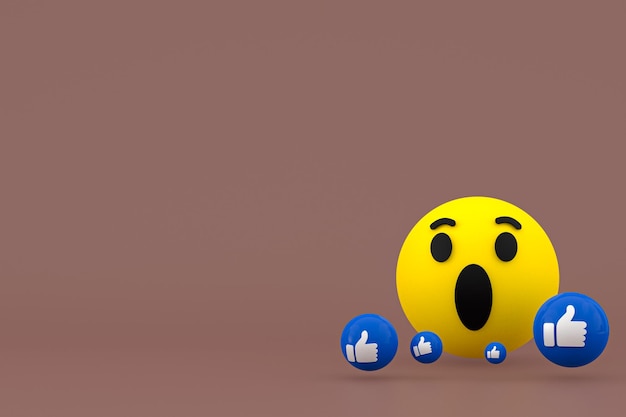 Foto facebook reacciones emoji 3d render, símbolo de globo de redes sociales con patrón de iconos de facebook