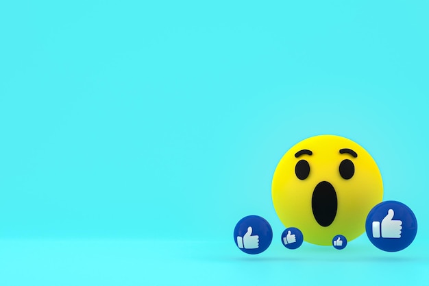 Facebook-Reaktionen Emoji 3D-Rendering, Social-Media-Ballonsymbol mit Facebook-Icons-Muster