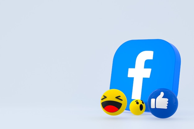 Facebook-Reaktionen Emoji 3D-Rendering, Social-Media-Ballonsymbol mit Facebook-Symbolmuster