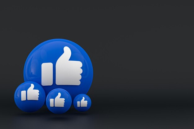 Facebook-Reaktionen Emoji 3D-Rendering, Social-Media-Ballonsymbol mit Facebook-Symbolmuster