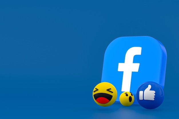Facebook Reaktionen Emoji 3d rendern, Social Media Ballon Symbol mit Facebook Icons Muster