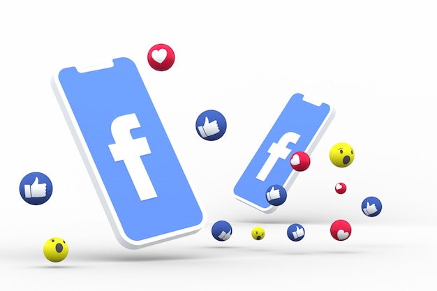Facebook-Symbol auf dem Bildschirm Smartphone oder Handy und Facebook-Reaktionen lieben, wow, wie Emoji 3D-Rendering