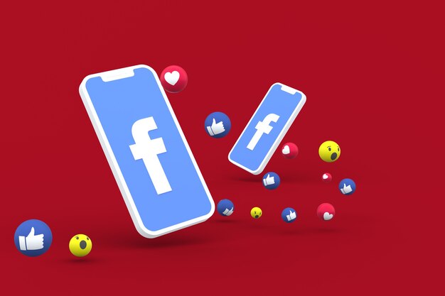 Facebook-Symbol auf dem Bildschirm Smartphone oder Handy und Facebook-Reaktionen lieben, wow, wie Emoji 3D-Rendering