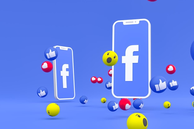 Facebook-Symbol auf dem Bildschirm Smartphone oder Handy und Facebook-Reaktionen lieben, wow, wie Emoji 3D-Rendering