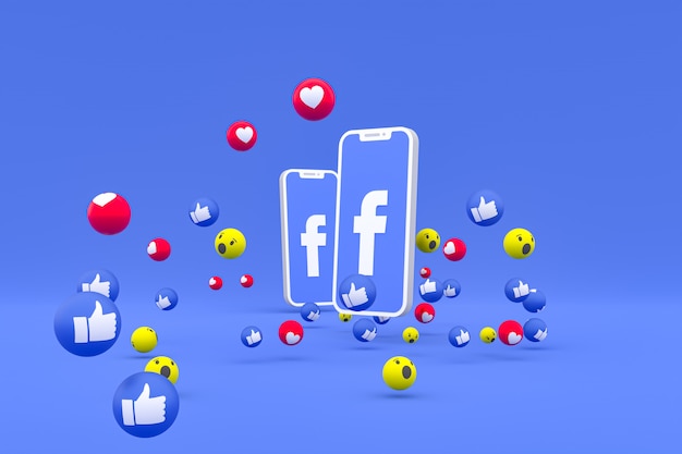 Facebook-Symbol auf dem Bildschirm Smartphone und Facebook Reaktionen lieben, wow, wie Emoji 3D rendern