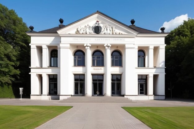 La fachada blanca clásica de la casa de la cultura