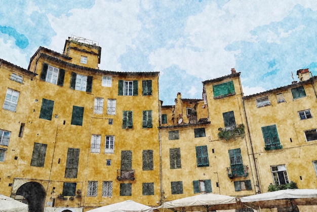 Fachada da igreja medieval de San Frediano, com mosaico