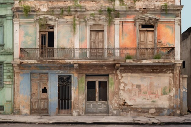 Fachada de edificio con daños visibles creada con IA generativa