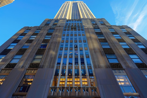 La fachada del edificio moderno y el Empire State Building en Manhattan