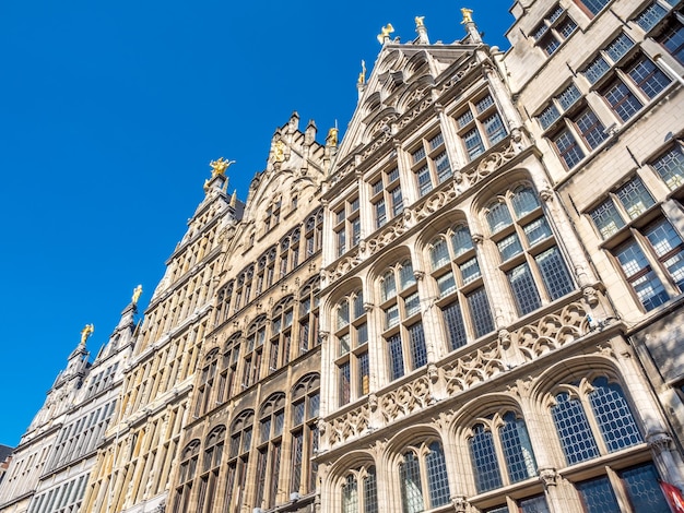 Fachada de edificios monumentales en Amberes Bélgica bajo un cielo azul claro