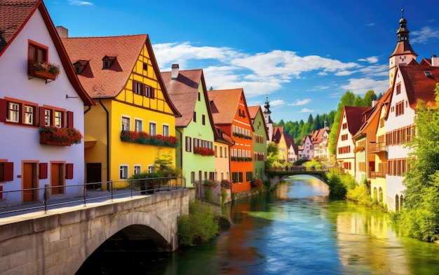 Foto las fachadas coloridas en un pintoresco entorno europeo.