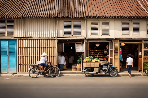 fachadas e edifícios em uma típica rua vietnamita