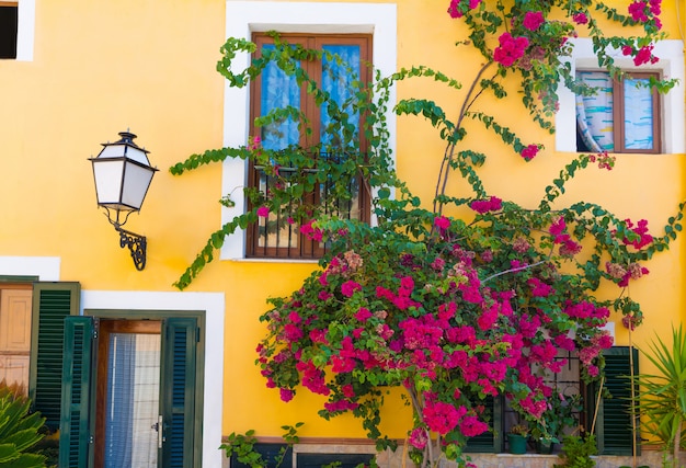 Fachadas e flores mediterrânicas de Palma de Maiorca em Maiorca