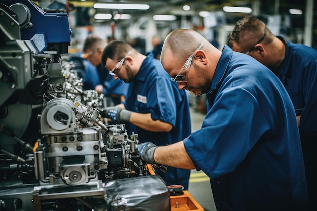 Foto fachkräfte, die verschiedene maschinen in einem fertigungs- oder industriebetrieb bedienen