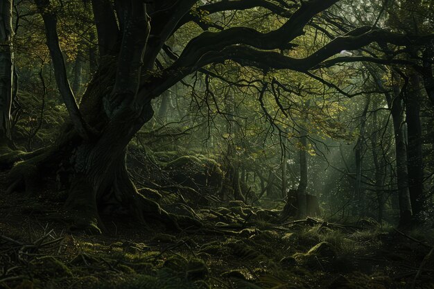 Fada misteriosa paisagem da floresta escura IA generativa