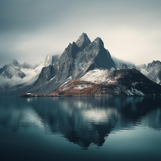 Fängt die fesselnde Schönheit einer bewölkten Landschaft ein, in der ein Nebelschleier die Landschaft sanft verhüllt