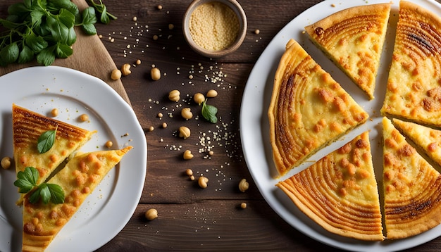 Foto faerinata caseira ou socca panqueca de grão-de-bico lanche tradicional italiano panqueca de farinha de garbanzo assada