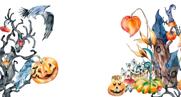 Fahne der bunten Halloween-Aquarellillustration lokalisiert auf weißem Hintergrund