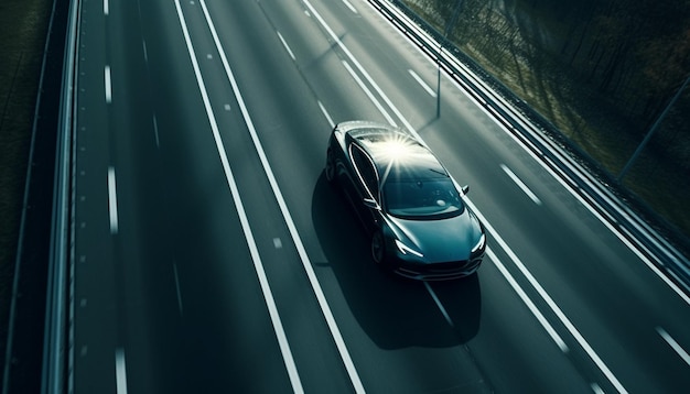 Fahren auf der mehrspurigen Autobahn bei Nacht, Bewegungsunschärfe, erzeugt durch KI