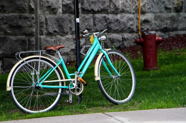 Fahrrad auf dem Gras geparkt