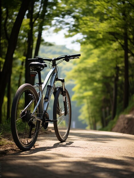 Fahrrad auf der Straße im Wald