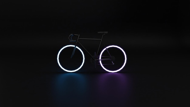 Fahrrad mit Neonreifen und dunklem Hintergrund