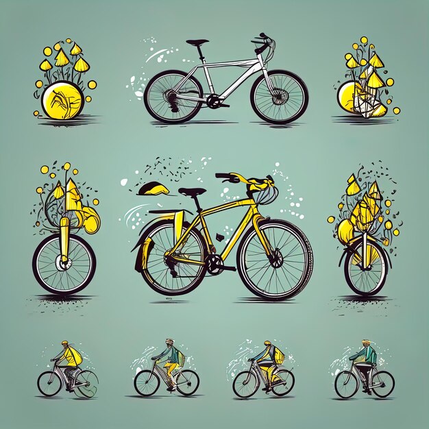 Foto fahrrad- und fahrradvektorillustration