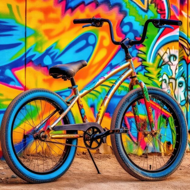 Fahrrad vor einem farbenfrohen Graffiti-Wall-Street-Art-Konzept