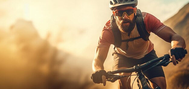 Fahrradporträt mit Sonnenuntergangslicht am Strand