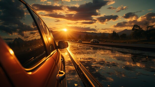 Foto fahrt bei sonnenuntergang