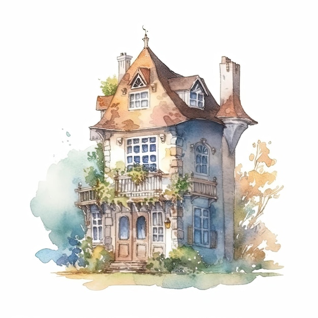 Fairy Magical Watercolor House Sublimación con ai generativo