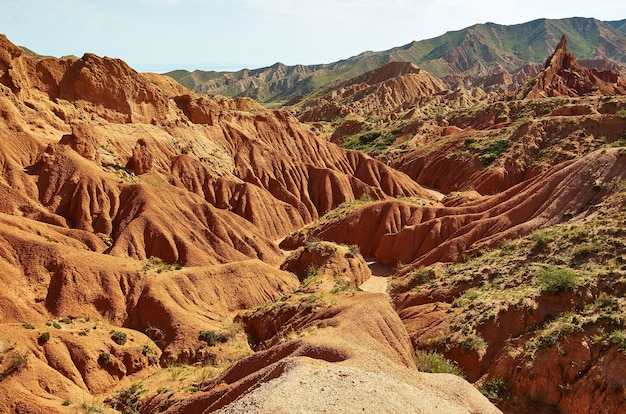 Fairy Tale Canyon, formações rochosas no lago Issyk-Kul. Quirguistão. Ásia Central