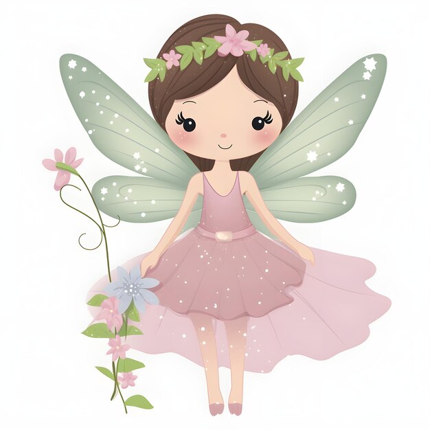 Foto fairyland maravilhas clipart encantador de uma fada colorida com asas bonitas e detalhes florais