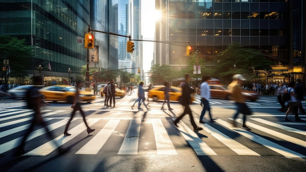 Foto faixa de pedestres lotada em desfoque de movimento