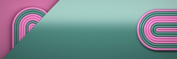 Foto faixa larga abstrata com tubos curvos geométricos em forma de arco-íris em cores rosa verdes