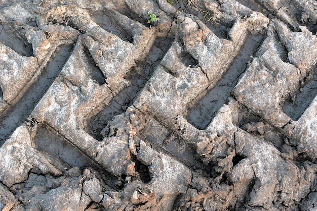 Faixas de rodas de trator no campo