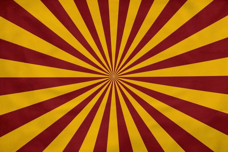 Foto faixas radiais amarelas fundo isolado vermelho