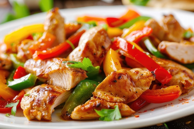 Fajita de frango quente com pimentas delicioso filé cozido