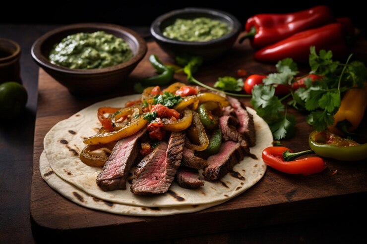 Foto fajitas servidas com um lado de guacamole picante de habanerolime