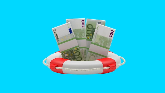 Fajos de billetes en euros en un aro salvavidas