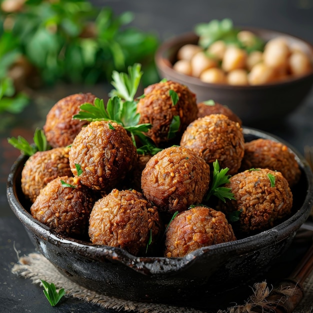 Foto falafel balls fried chickpea balls falafel tradicional com especiarias árabe alimentos halal espaço de cópia