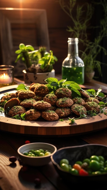 Falafel é uma bola frita ou frita em forma de patinho de origem árabe